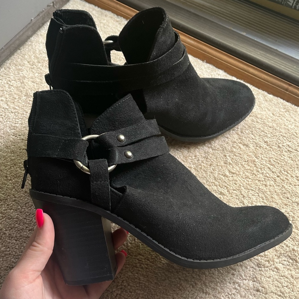 Black Suede 3” Block‎ Heel Ankle Booties